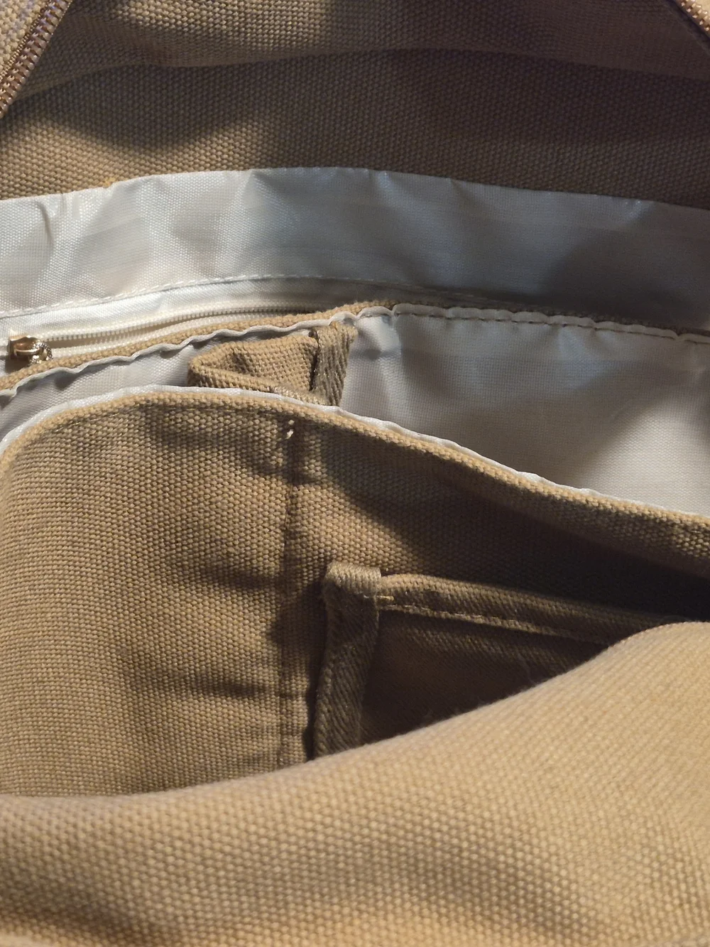 Becojadde Canvas Multi Pocket Tote Messenger Bag Khaki